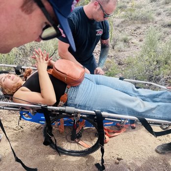 Horsin Around Adventures - Daughter being carried out by fire department after being thrown off the horse - Horseback Riding Near Me - Cornville, Arizona