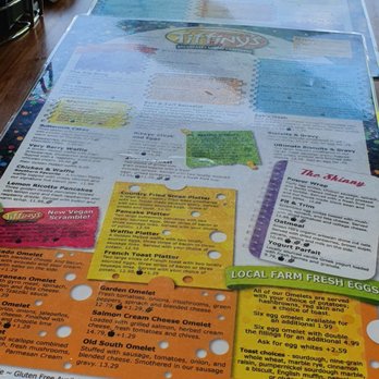 Breakfast at Tiffany's -  a menu on a table - Breakfast & Brunch Near Me - Kalamazoo, Michigan
