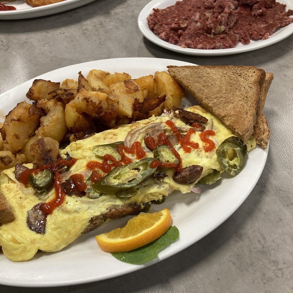 Jimmy K's Diner - Angry omelette with side of corned beef hash - American Near Me - Haverhill, Massachusetts