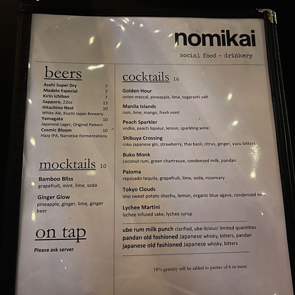Nomikai - Menu - Cocktail Bars Near Me - San Jose, California Nomikai - Menu - Cocktail Bars Near Me - San Jose, California