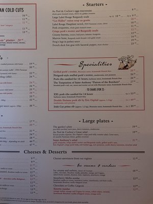 Menu photo 5 Au Pied de Cochon Paris, 75 Menu photo 5 Au Pied de Cochon Paris, 75