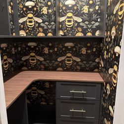 Betty’s Wallpaper Installation - Fun bumble bee wallpaper in our pantry!