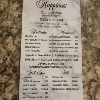 Happiness Nails & Spa - Menu prices - Nail Salons Near Me - Carlsbad, California