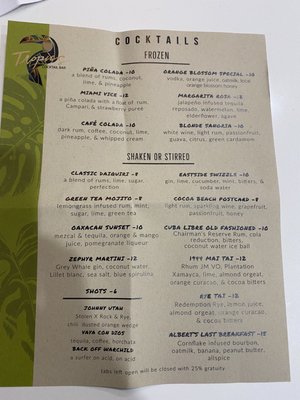 Menu photo 5 Tropics Cocktail Bar Cocoa Beach, FL Menu photo 5 Tropics Cocktail Bar Cocoa Beach, FL