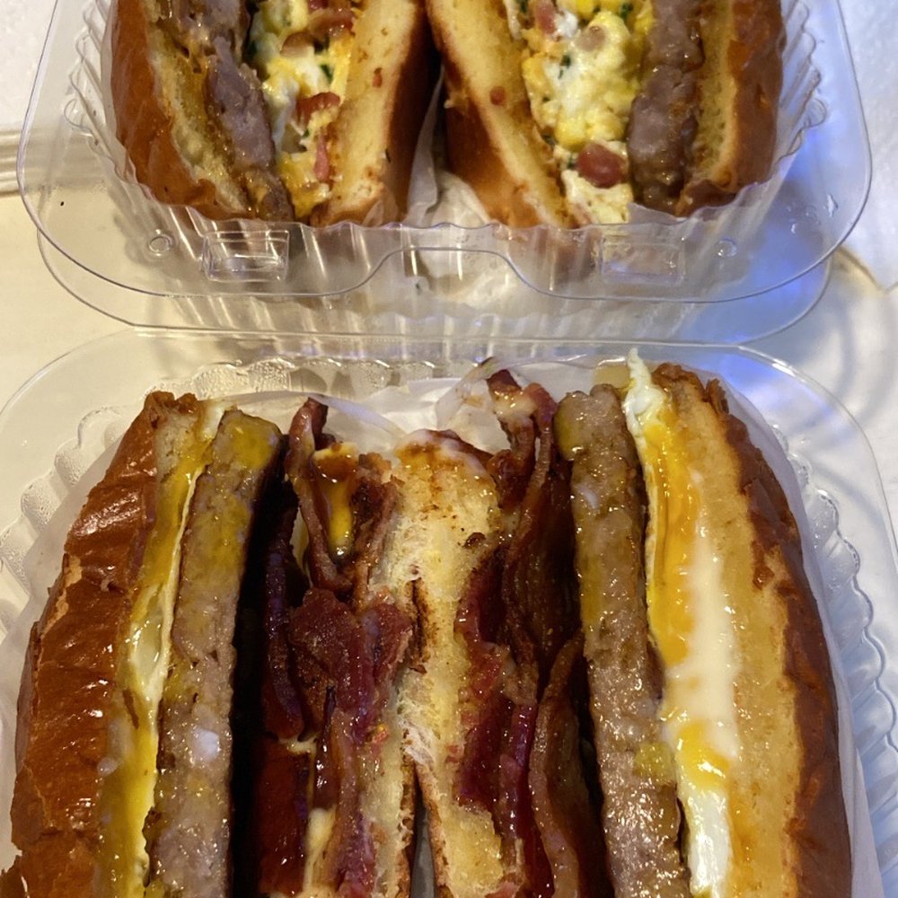 Eggspresso - Top - Petaluma with added sausage and bacon Bottom - sausage egg & cheese with added bacon - Breakfast & Brunch Near Me - Petaluma, California Eggspresso - Top - Petaluma with added sausage and bacon Bottom - sausage egg & cheese with added bacon - Breakfast & Brunch Near Me - Petaluma, California