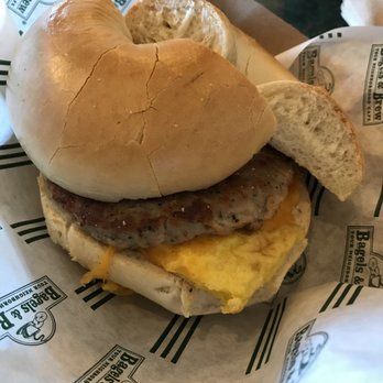Bagels & Brew - sunrise sandwich with toasted sourdough and sausage - Bagels Near Me - Lake Forest, California