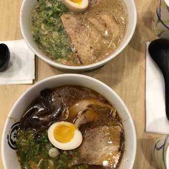 Kashiwa Ramen - Spicy Black Garlic Ramen with Ramen with Pork Cha-shu (Wavy noodle) on the bottom and Miso Ramen with wavy noodle on top - Ramen Near Me - Costa Mesa, California Kashiwa Ramen - Spicy Black Garlic Ramen with Ramen with Pork Cha-shu (Wavy noodle) on the bottom and Miso Ramen with wavy noodle on top - Ramen Near Me - Costa Mesa, California