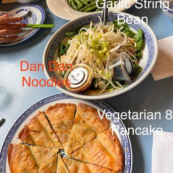 Noodles Fresh - 3 dishes:Onion pancake, Dan Fan noodles (unmixed), Garlic String Beans - Chinese Near Me - Berkeley, California