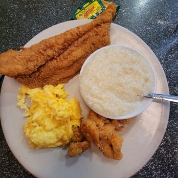 Thumbs Up Diner - fried catfish and shrimp with cheese eggs and grits - Breakfast & Brunch Near Me - Atlanta, Georgia Thumbs Up Diner - fried catfish and shrimp with cheese eggs and grits - Breakfast & Brunch Near Me - Atlanta, Georgia