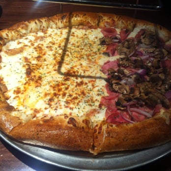 Durkin's Pizza - Our usual, Rock star half cheese, half canadian bacon, mushrooms and red onions - Pizza Near Me - Mckinney, Texas Durkin's Pizza - Our usual, Rock star half cheese, half canadian bacon, mushrooms and red onions - Pizza Near Me - Mckinney, Texas