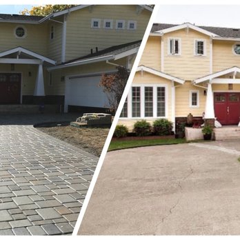 Atlas Pavers Co - Before and after, total transformation.  Ignore the busted grass under construction... - Landscaping Near Me - Concord, California