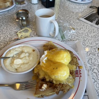 Sunliner Diner - Chicken and Waffle Benedict ( without pepper and onions) - Diners Near Me - Pigeon Forge, Tennessee Sunliner Diner - Chicken and Waffle Benedict ( without pepper and onions) - Diners Near Me - Pigeon Forge, Tennessee