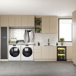 Clever Quarters - Built-in Laundry Room Cabinet with with Broom Storage and Pull-out Ironing Board | Clever Quarters