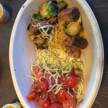 Bolay - 1/2 Cilantro Noodles Ahi Tuna & Minted Tomatoes & 1/2 Steak Balsamic Mushrooms & Brussel Sprouts  PS I REQUESTED small portions! - New American Near Me - Boca Raton, Florida