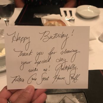 Ruth's Chris Steak House - Handwritten bday message! I am IMPRESSED. - Steakhouses Near Me - Memphis, Tennessee Ruth's Chris Steak House - Handwritten bday message! I am IMPRESSED. - Steakhouses Near Me - Memphis, Tennessee