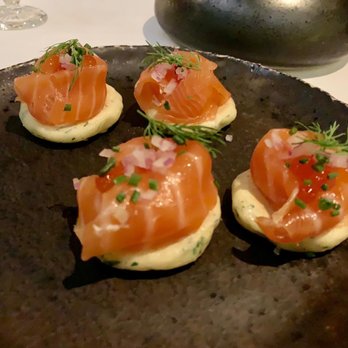 Spago - CA Tasting Menu: Salmon and ikura bite amuse bouche - New American Near Me - Beverly Hills, California Spago - CA Tasting Menu: Salmon and ikura bite amuse bouche - New American Near Me - Beverly Hills, California
