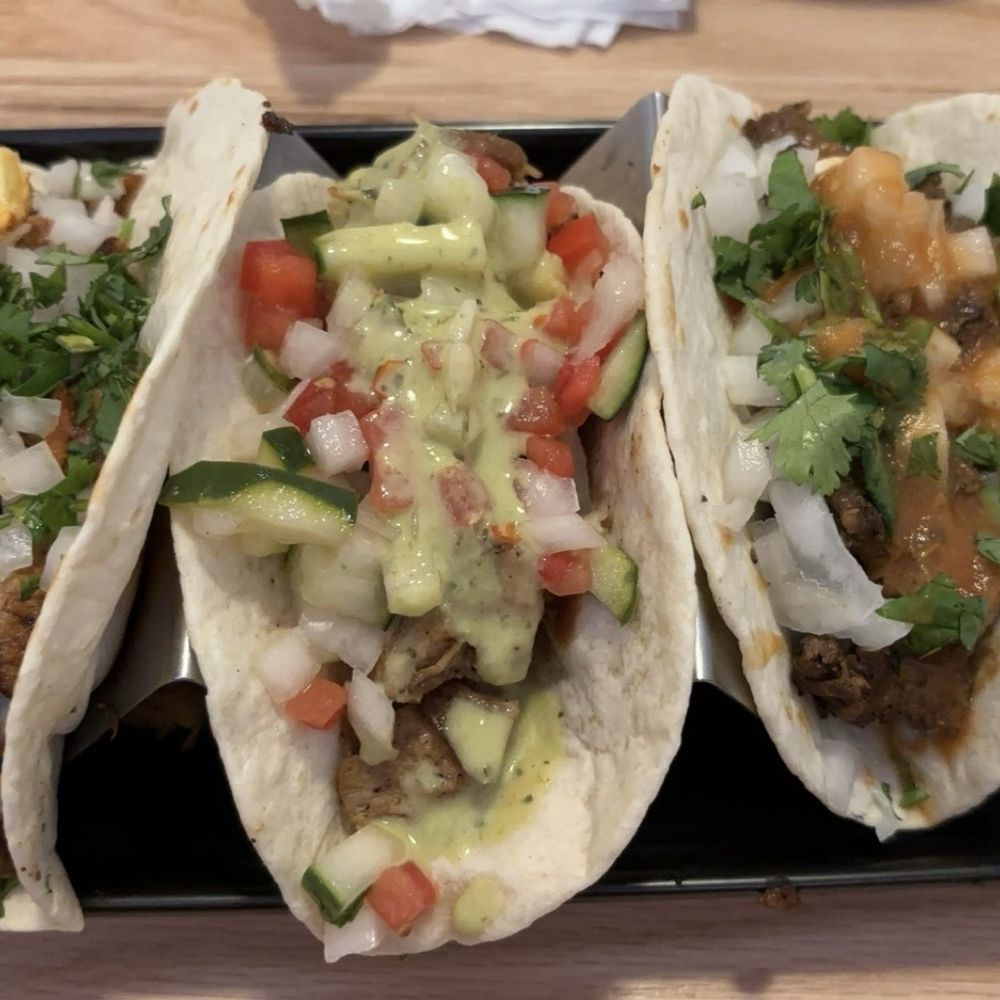 Left: Al Pastor Middle: Cilantro-Lime Right: Carne Asada Left: Al Pastor Middle: Cilantro-Lime Right: Carne Asada