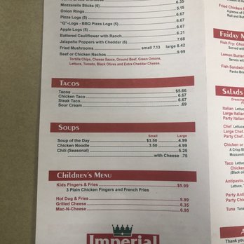 Imperial Pizza - Back left side menu 4/9/2019 - Pizza Near Me - Buffalo, New York