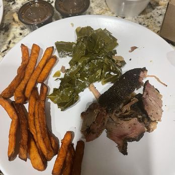 Brick's Smoked Meats - Sweet potato fries, collard greens, and pulled brisket - New American Near Me - Brandon, Florida