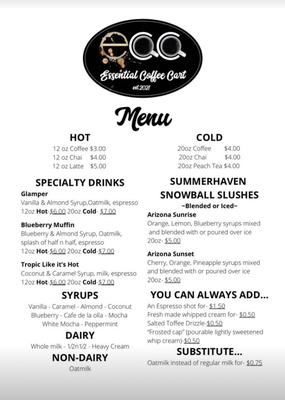 Menu photo 2 Essential Coffee Cart Tucson, AZ