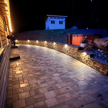 Nc Outdoors - a brick patio with lights - Lawn Services Near Me Nc Outdoors - a brick patio with lights - Lawn Services Near Me