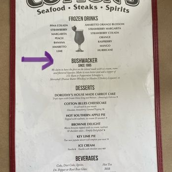 Cotton's Restaurant & Lounge - Drink menu, pointing  to my favorite - Seafood Near Me - Orange Beach, Alabama