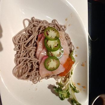Sushi Mike's - Yellowtail Sashimi Zaru Soba Japanese buckwheat noodle, jalapeno peppers, sesame seeds salmon caviar, yellowtail sashimi, special soba sauce - Sushi Bars Near Me - Dobbs Ferry, New York