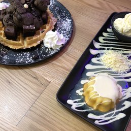 Heaven on earth brownie waffle and white chocolate lava cake