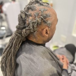 Back view of braided locs.
