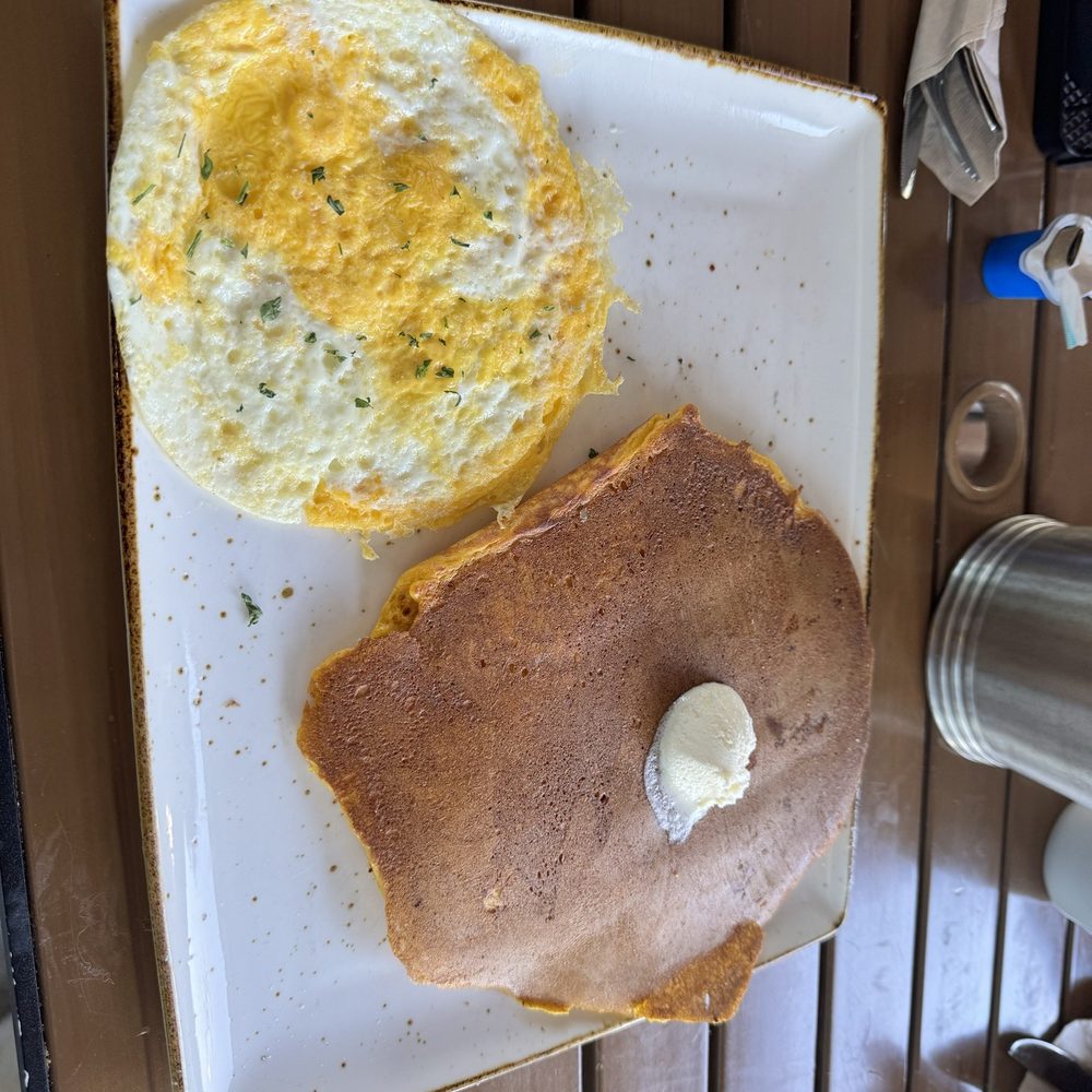 Pumpkin pancake and eggs
