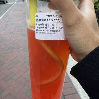 Ben Wong’s Tea - Large grape fruit tea with strawberry popping boba - Coffee & Tea Near Me - Richmond, Virginia