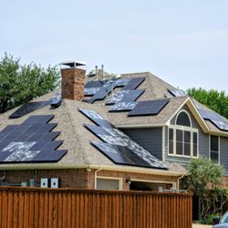 Dwell Roofing & Exteriors - Severe hail damage to the roof and solar panels during the hail storm that hit Allen and Plano on 5/19/23. Full roof replacement