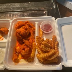 King of Wings - Lemon pepper hot sauce covered jumbo shrimp combo