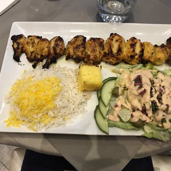 Shabestan - Mirabeau - Baby chicken kabob with salad and rice - French Near Me - Paris, 75 Shabestan - Mirabeau - Baby chicken kabob with salad and rice - French Near Me - Paris, 75