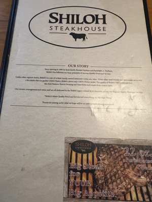 Menu photo 1 Shiloh Steakhouse London, KY