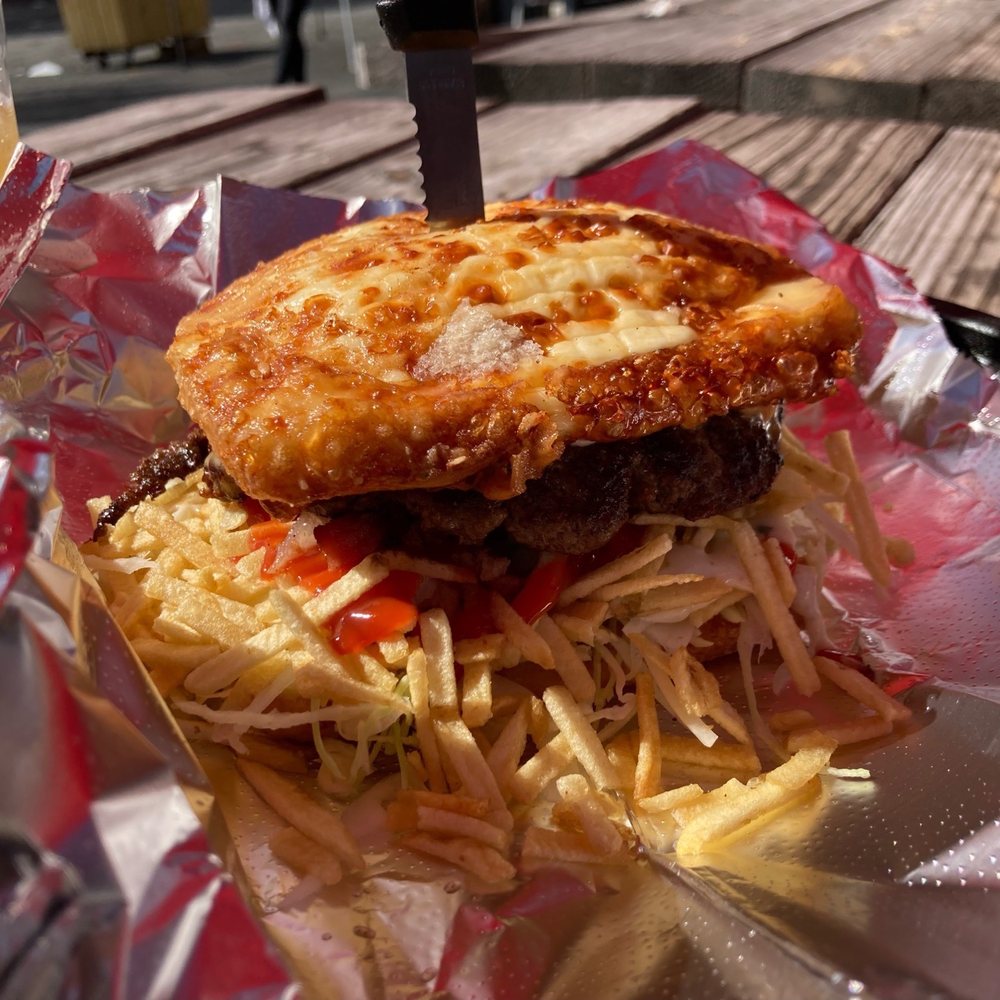 Todo Frito Atl - This is the Cheese Burger. Fried cheese on top and bottom. I had it with ground beef. If you like fried food this is for you. - Fast Food Near Me - Duluth, Georgia Todo Frito Atl - This is the Cheese Burger. Fried cheese on top and bottom. I had it with ground beef. If you like fried food this is for you. - Fast Food Near Me - Duluth, Georgia