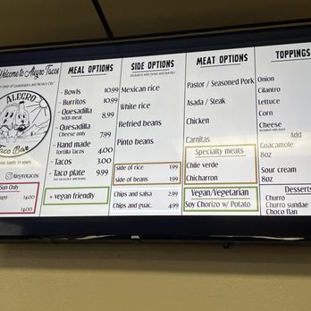 Alegro Taco Bar - Menu as of 02/28/2024 - Tacos Near Me - Fullerton, California Alegro Taco Bar - Menu as of 02/28/2024 - Tacos Near Me - Fullerton, California