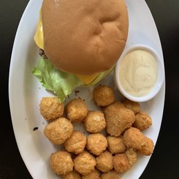 a burger and tater tots a burger and tater tots