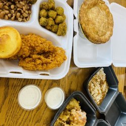 The Junction - Chicken pot pie, okra , chicken tenders, rice and beans and bread pudding all great