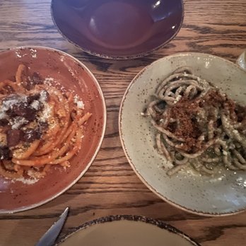 Giulia - bucatini all'amatriciana (left) bigoli 'in salsa' (right) - Italian Near Me - Cambridge, Massachusetts