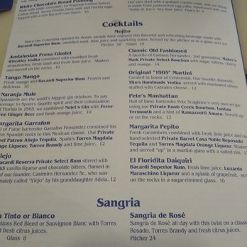 The Columbia - Drink menu - Spanish Near Me - St Augustine, Florida The Columbia - Drink menu - Spanish Near Me - St Augustine, Florida