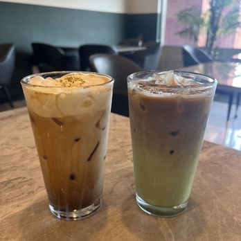 TwoHa's Cafe - Pistachio iced latte and greenie iced latte - Desserts Near Me - Duluth, Georgia