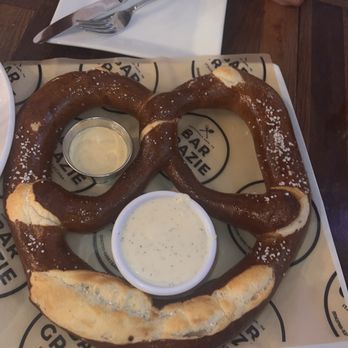 Bar Grazie - 16oz New York Style Oversized Pretzel - Guinness Beer Cheese, horse radish mustard - Pizza Near Me - Massapequa Park, New York Bar Grazie - 16oz New York Style Oversized Pretzel - Guinness Beer Cheese, horse radish mustard - Pizza Near Me - Massapequa Park, New York
