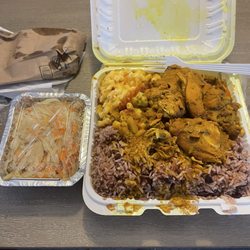 Shana's Caribbean Cafe - Curry chicken rice and peas and a side of cabbage, I gotta have a vegetable!