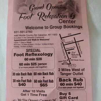 Foot Relaxation Center - Grand Opening flier - Massage Near Me - Calverton, New York