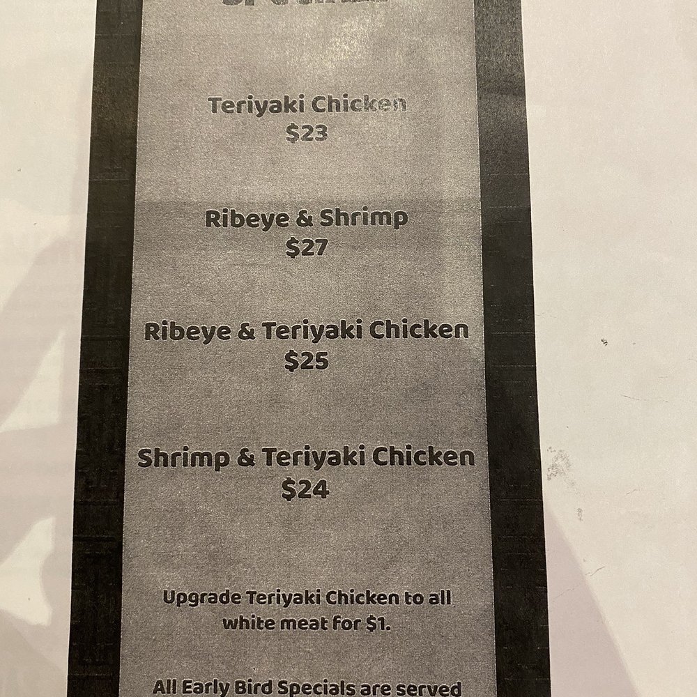 Early bird menu