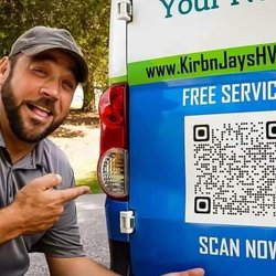 KirbnJays Heating & Cooling - Free services QR code on the back of service vehicles.