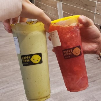 Happy Lemon - mango matcha with pudding and strawberry green tea with lychee jelly - Bubble Tea Near Me - Evanston, Illinois