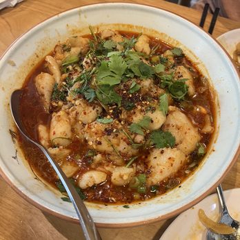 Hu's Cooking - Poached Fish in Spicy Sichuan Chili Oil - Chinese Near Me - Houston, Texas Hu's Cooking - Poached Fish in Spicy Sichuan Chili Oil - Chinese Near Me - Houston, Texas
