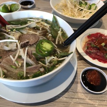 Pho N Mor - House special with Steak on the side. Add extra limes and siracha on top of the steak before you dip in your soup to cook it a little. - Vietnamese Near Me - Alhambra, California